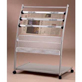 SILVER WHITE THREE-TIER NEWSPAPER RACK 21-791